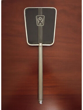 Vintage Art Deco Hand Mirror - Black Enamel & Silver-Tone Fluted Handle